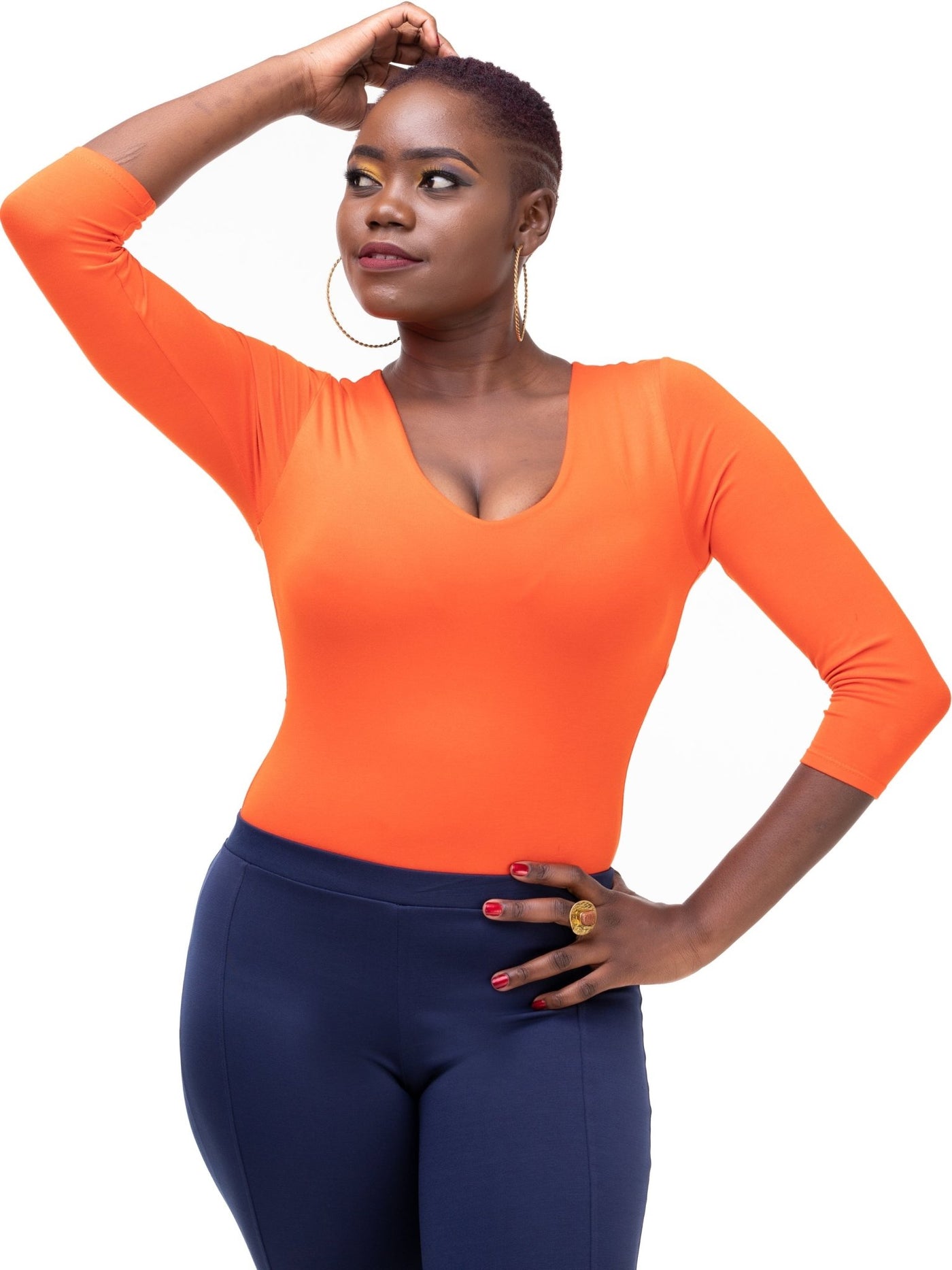 Vivo Basic 3/4 Sleeved Double Layered Bodysuit - Orange - Shopzetu