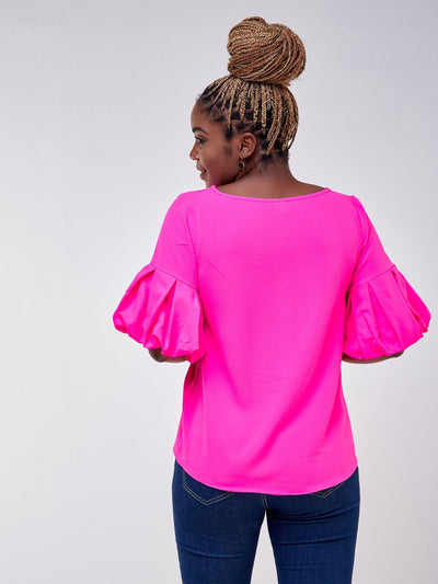 Vivo Basic Boundneck Puff Sleeve Top - Neon Pink - Shop Zetu Kenya