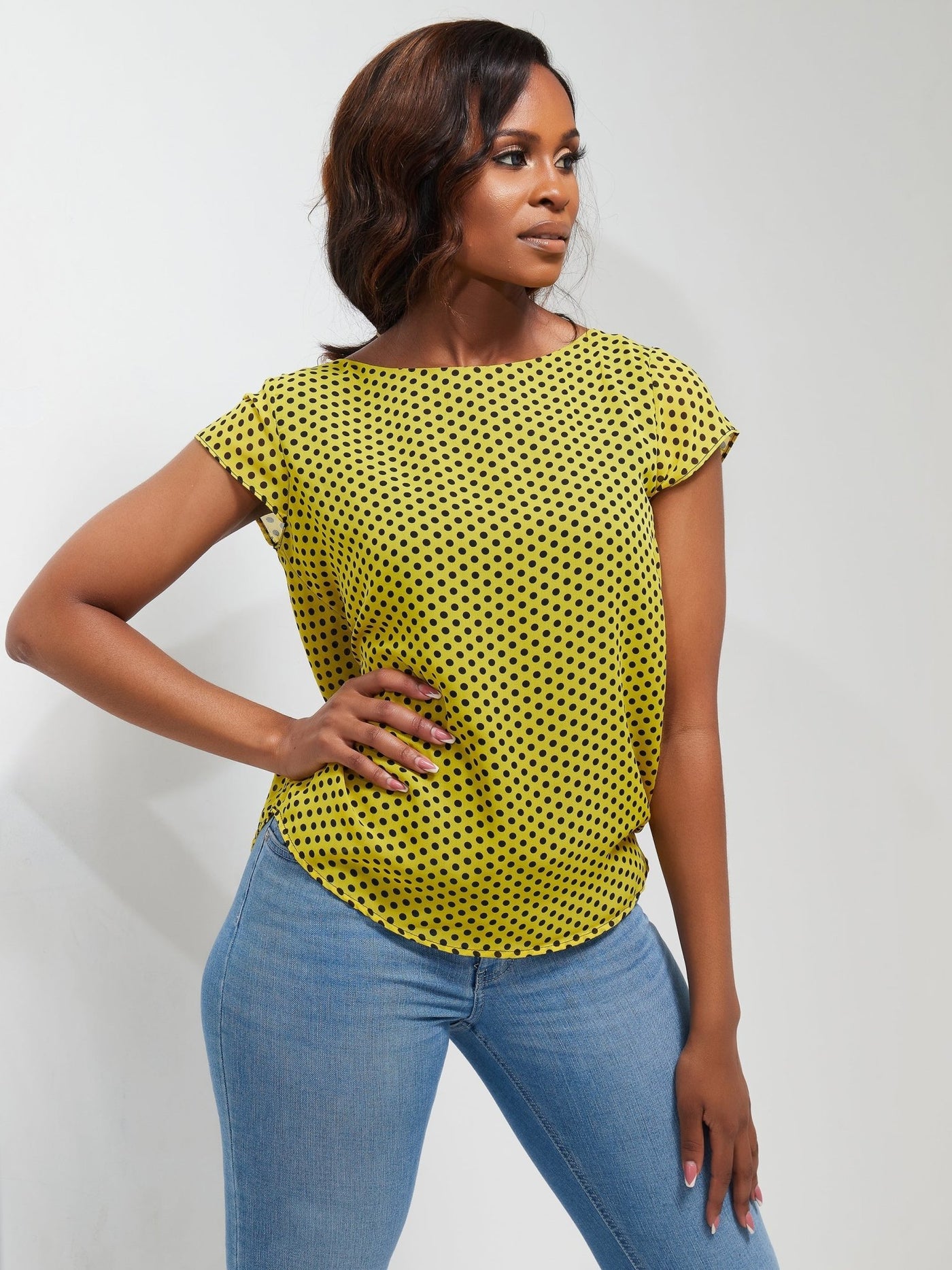 Vivo Basic Cap Sleeve Cory Top - Yellow Print - Shop Zetu Kenya