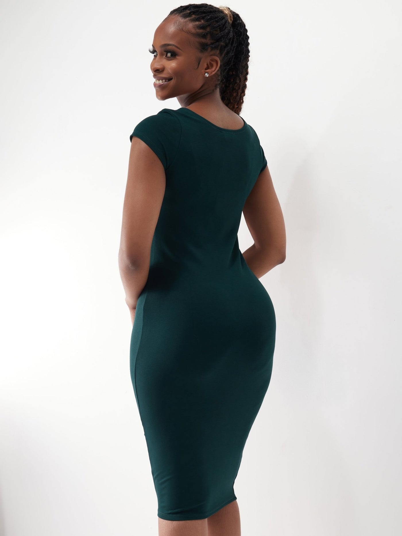 Vivo Basic Cap Sleeved Leila Dress - Dark Green - Shop Zetu Kenya