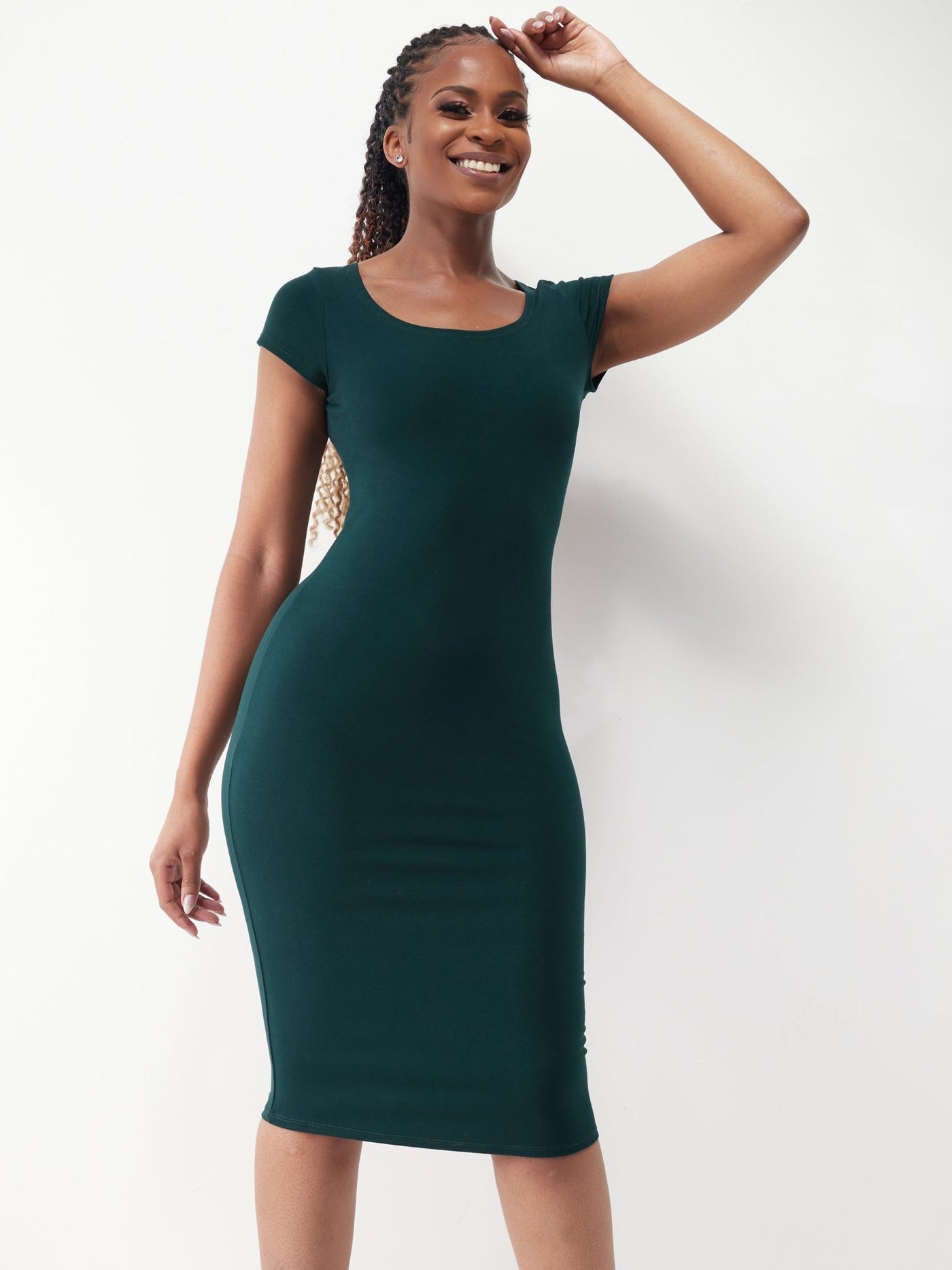 Vivo Basic Cap Sleeved Leila Dress - Dark Green - Shop Zetu Kenya