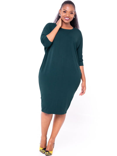 Vivo Basic Cuffed Dolman Jersey Dress - Dark Green - Shop Zetu Kenya