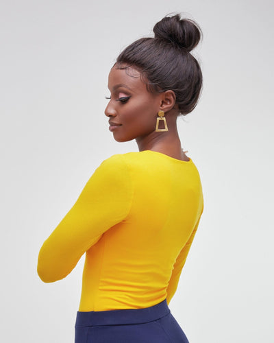 Vivo Basic Double Layered Long Sleeved Bodysuit - Yellow - Shopzetu