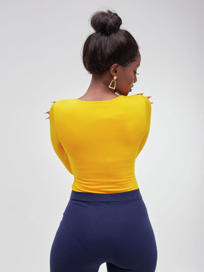 Vivo Basic Double Layered Long Sleeved Bodysuit - Yellow - Shopzetu