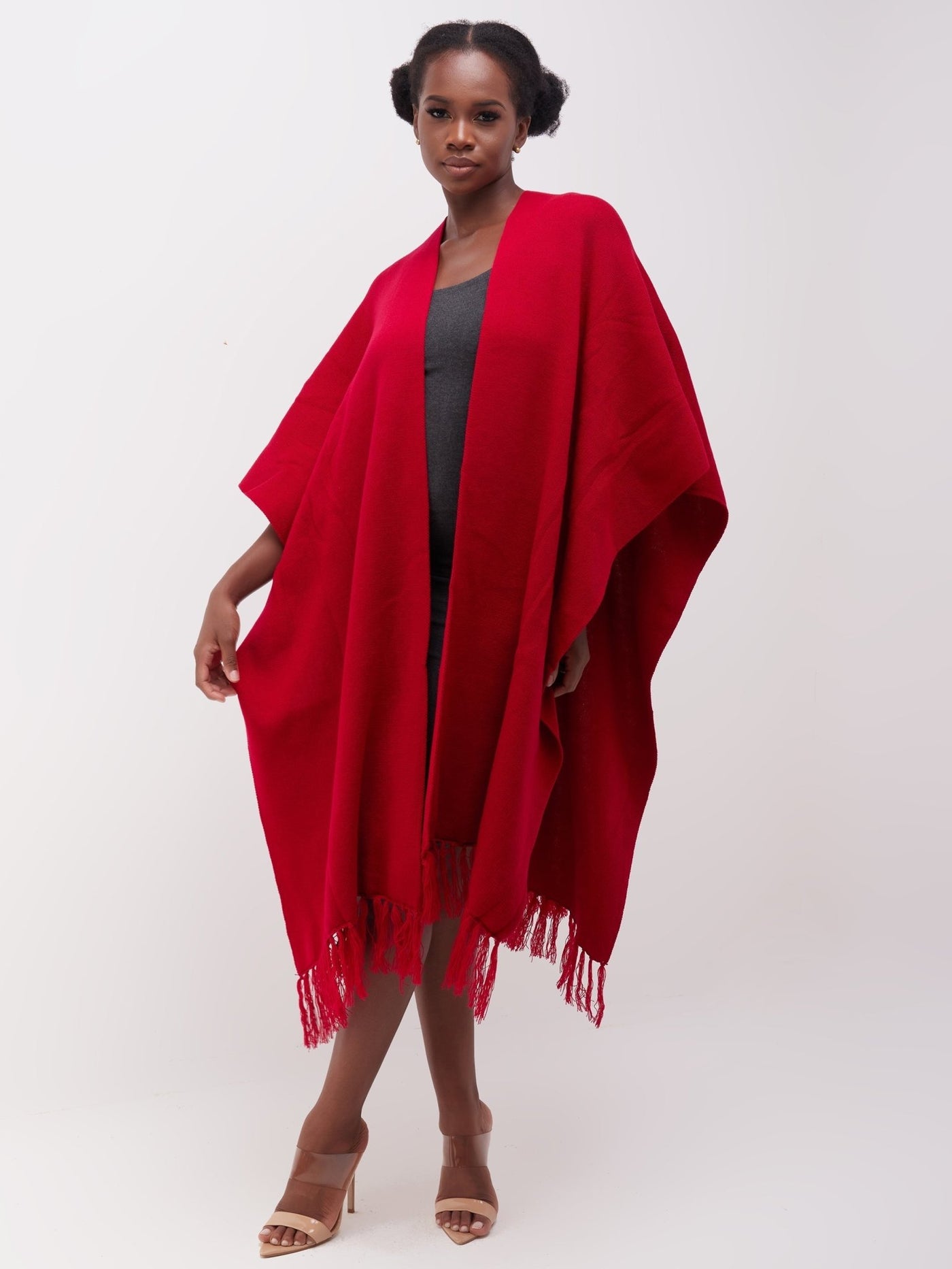 Vivo Basic Double Layered Wrap Poncho - Dark Red - Shopzetu