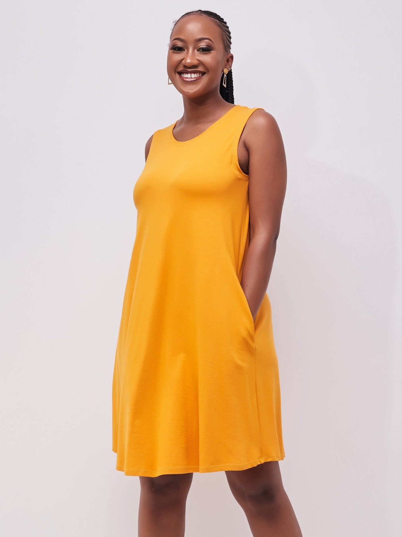 Vivo Basic Julia Back Pleat Knee Length Dress - Mustard - Shop Zetu Kenya