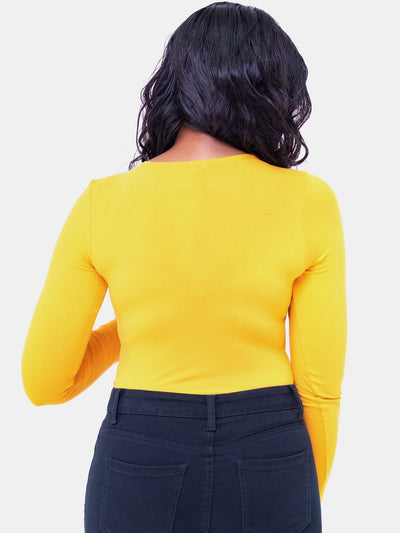 Vivo Basic Long Sleeved Bodysuit - Mustard - Shopzetu