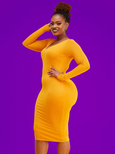 Vivo Basic Long Sleeved Double Layered Bodycon - Mustard - Shopzetu