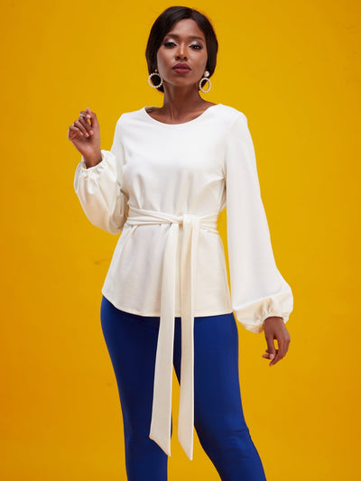 Vivo Basic Olivia Bishop Sleeve Top - White - Shop Zetu Kenya