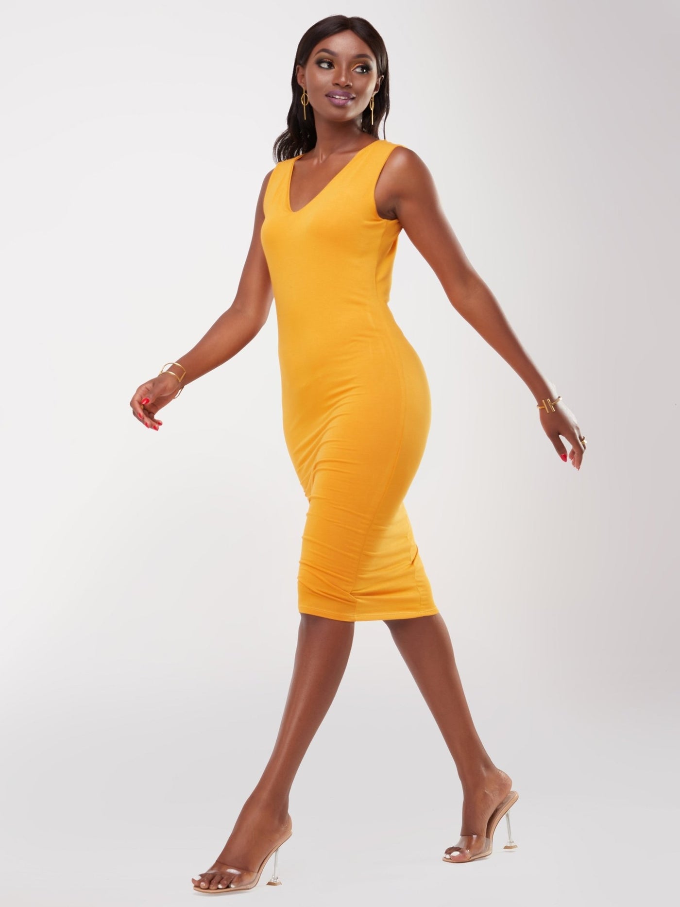 Vivo Basic Sleeveless Double Layered Bodycon - Mustard - Shop Zetu Kenya
