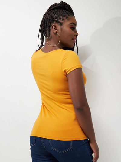 Vivo Basic Val Cap Sleeve Top - Mustard - Shopzetu