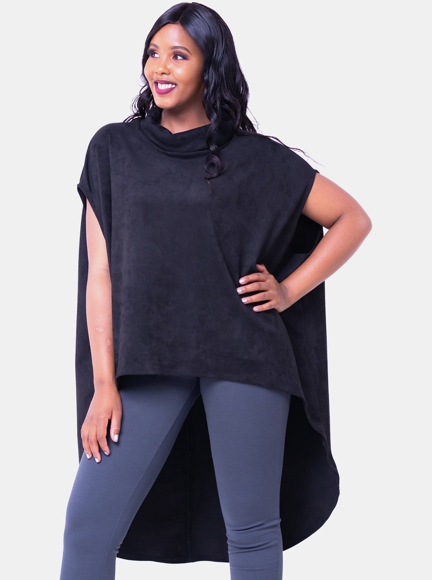 Vivo Binti High Low Poncho - Black - Shopzetu