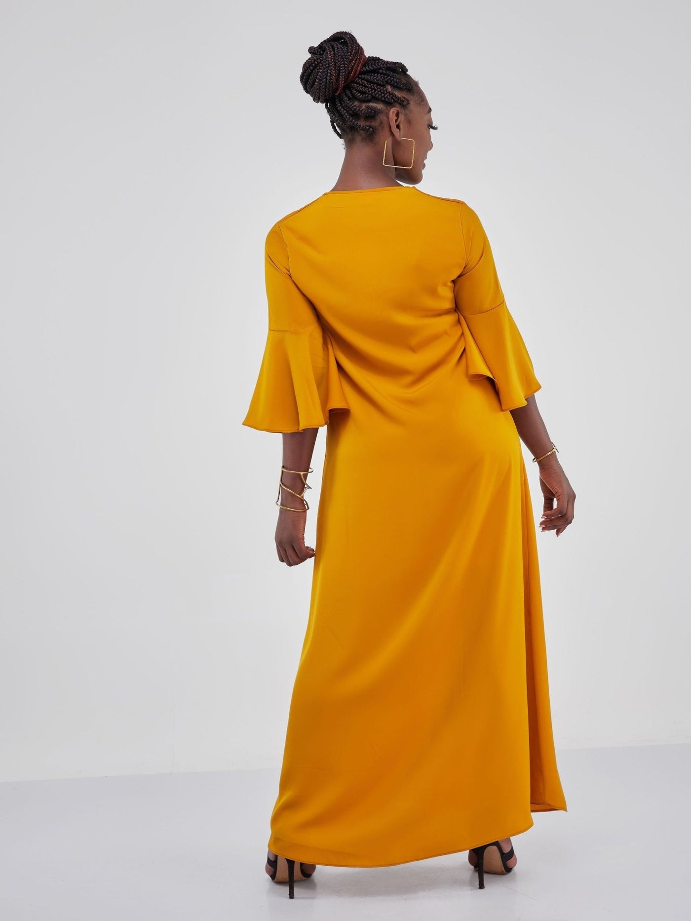 Vivo Jamila Flounce Sleeve Tent Maxi Dress - Mustard - Shop Zetu Kenya