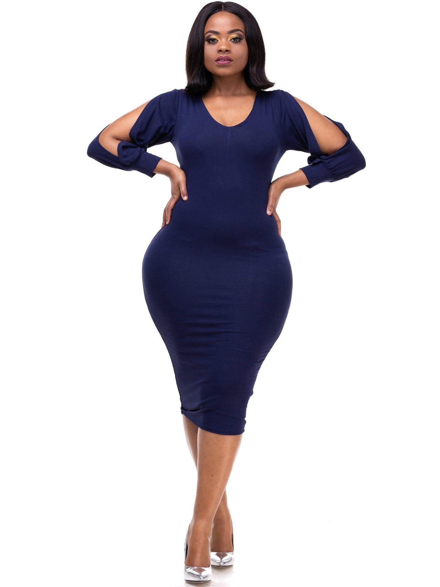 Vivo Lamu 3/4 Sleeve Double Layered Bodycon - Navy Blue - Shopzetu