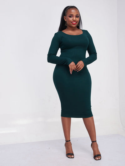 Vivo Long Sleeve Leila Bodycon Dress - Dark Green - Shop Zetu Kenya