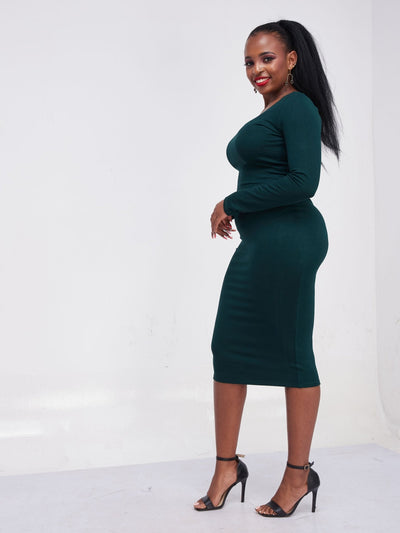 Vivo Long Sleeve Leila Bodycon Dress - Dark Green - Shop Zetu Kenya