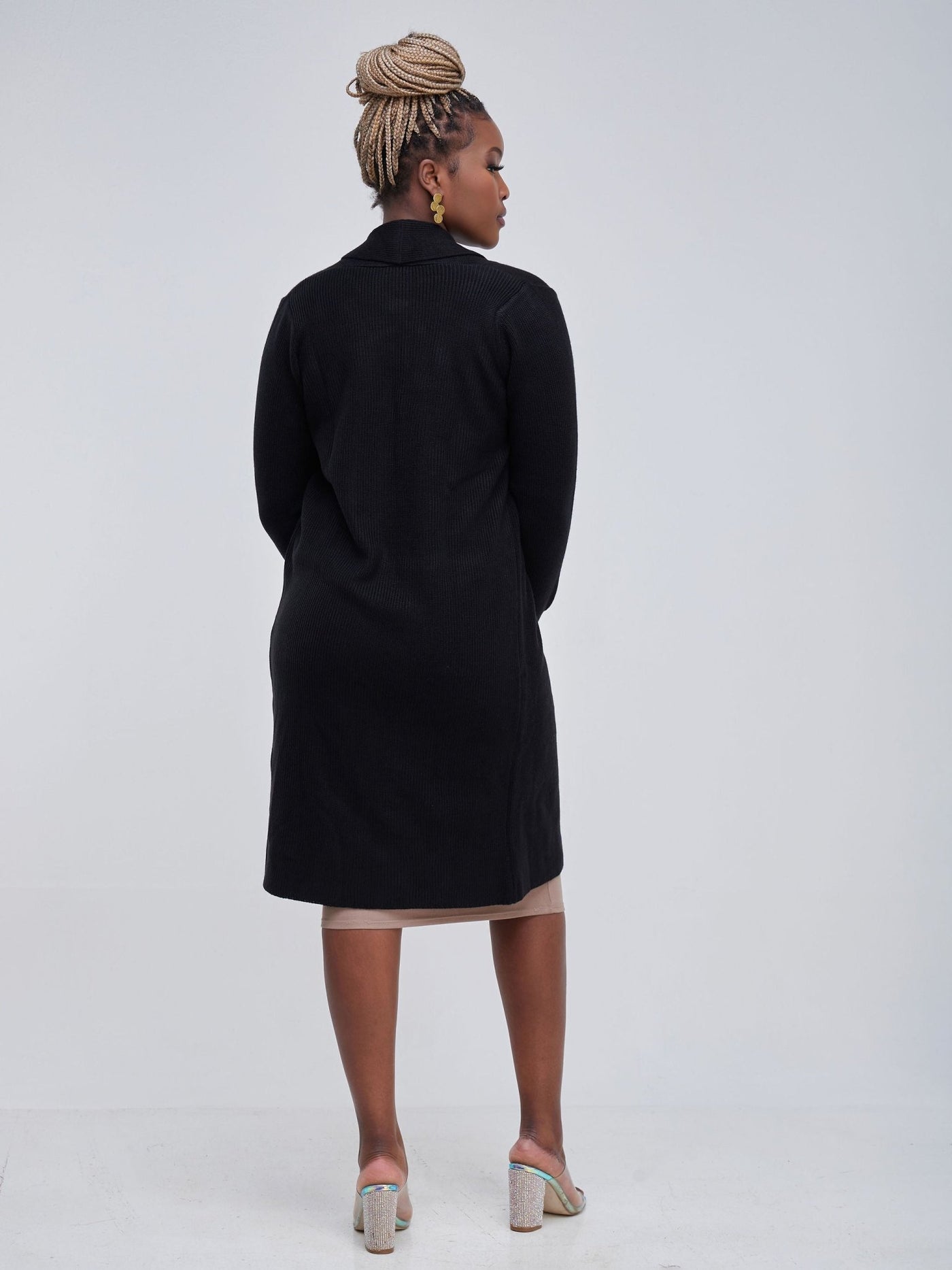 Vivo Long Sleeve Midi Waterfall - Black - Shopzetu