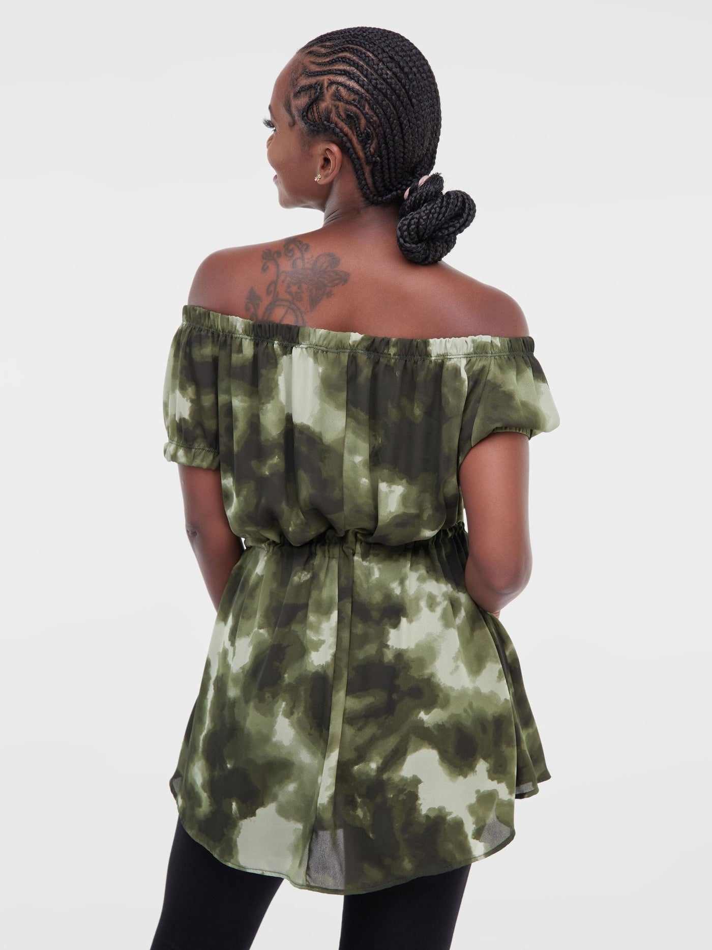 Vivo Lulu Off Shoulder Tunic - Green TD Print - Shop Zetu Kenya