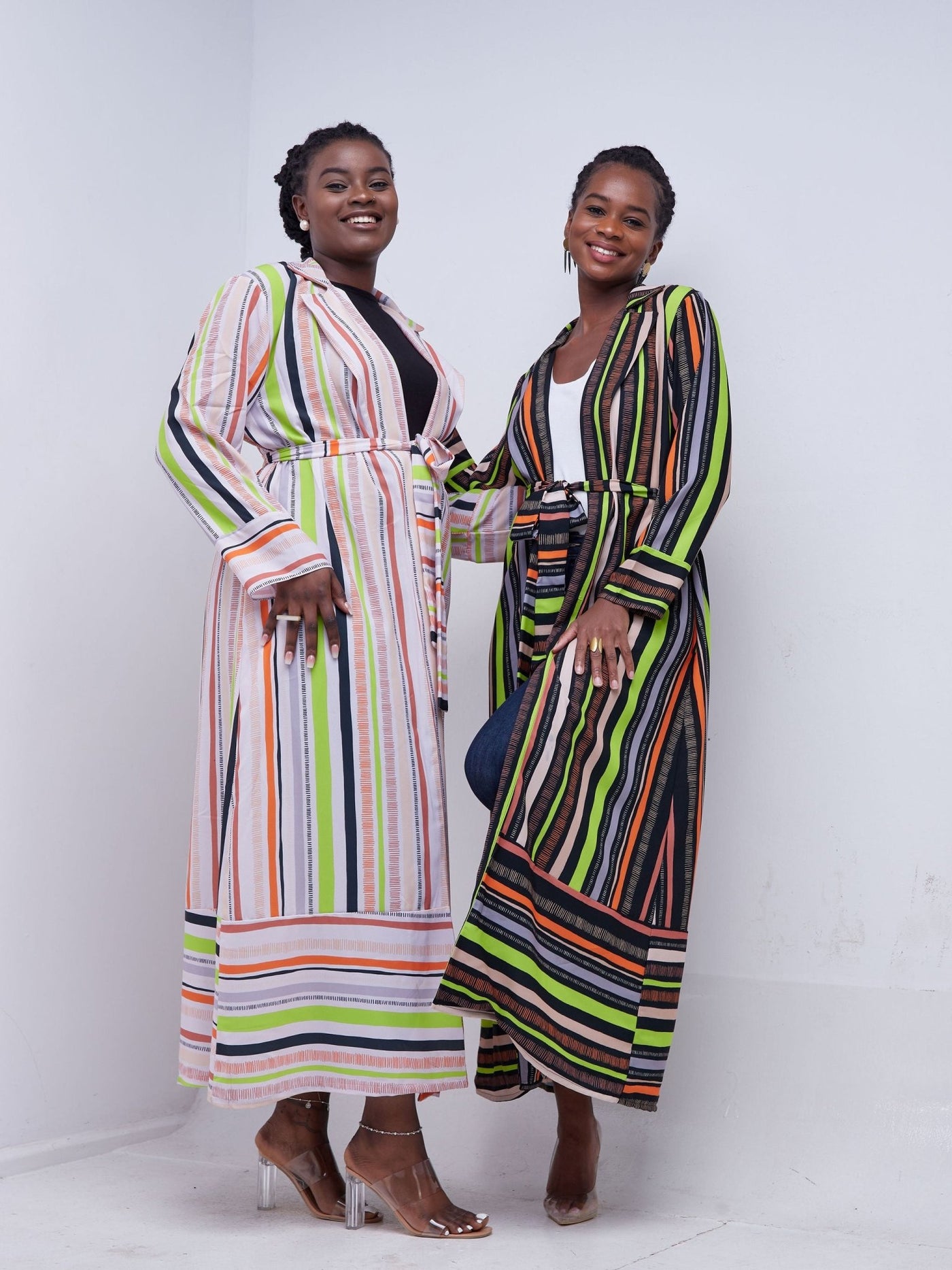 Vivo Mistari Long Sleeve Panelled Kimono - Beige / Orange Print - Shop Zetu Kenya
