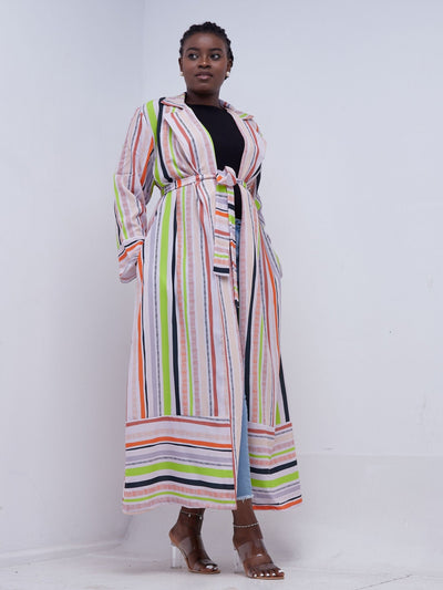 Vivo Mistari Long Sleeve Panelled Kimono - Beige / Orange Print - Shop Zetu Kenya