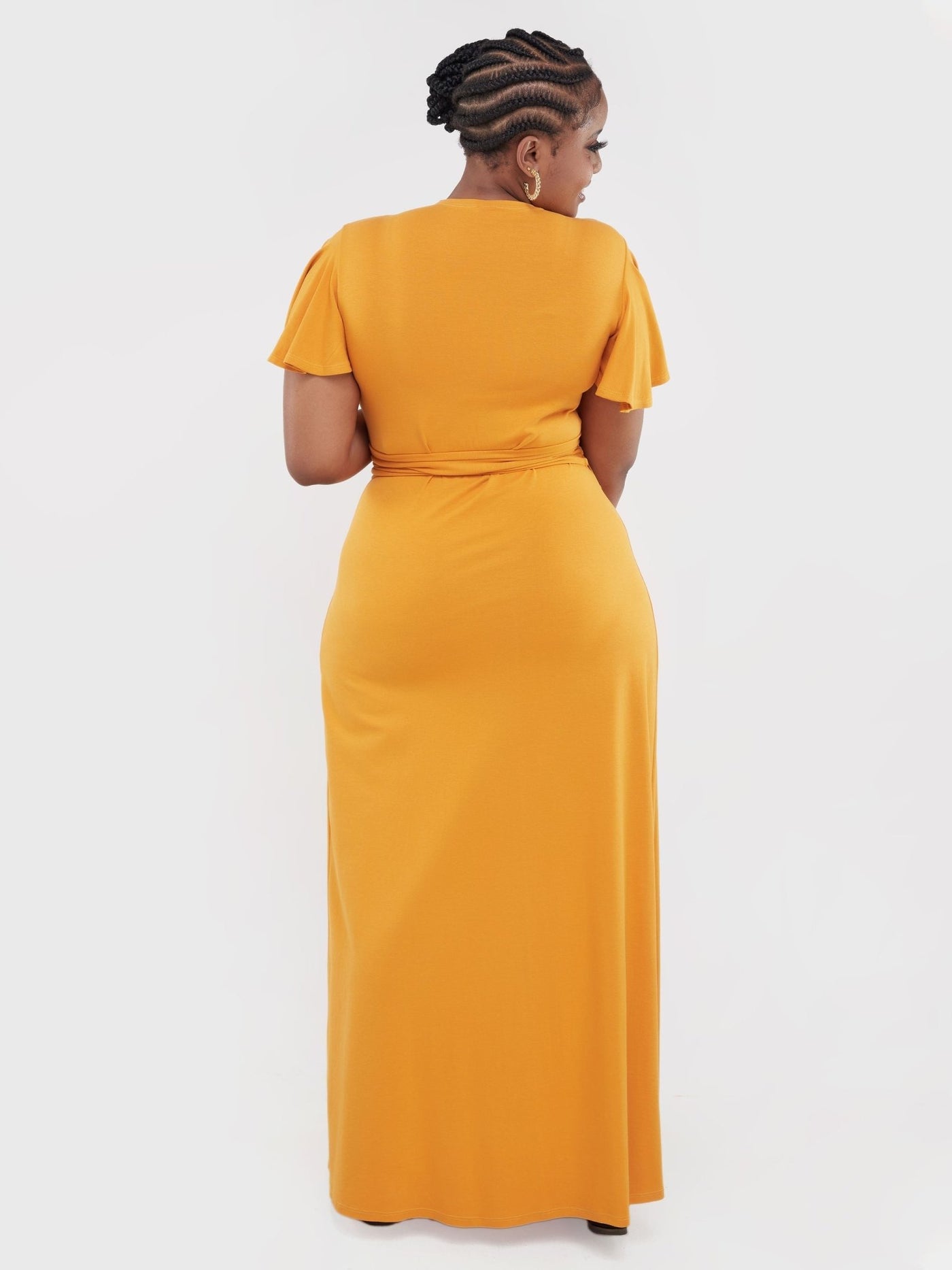 Vivo Ruwa Flounce Sleeve Wrap Jersey Maxi Dress - Mustard - Shopzetu