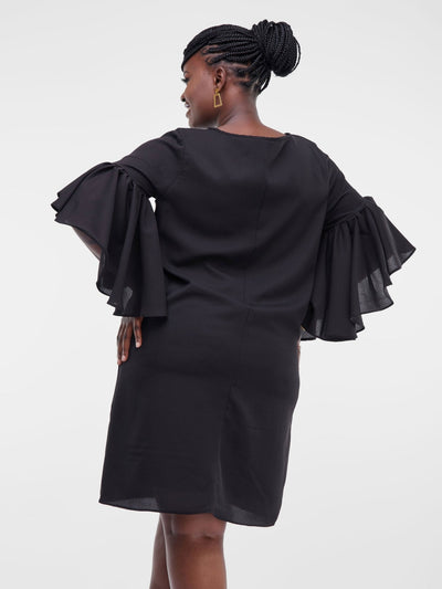 Vivo Thando Tent Flounce Sleeve Knee Length Dress - Black - Shop Zetu Kenya