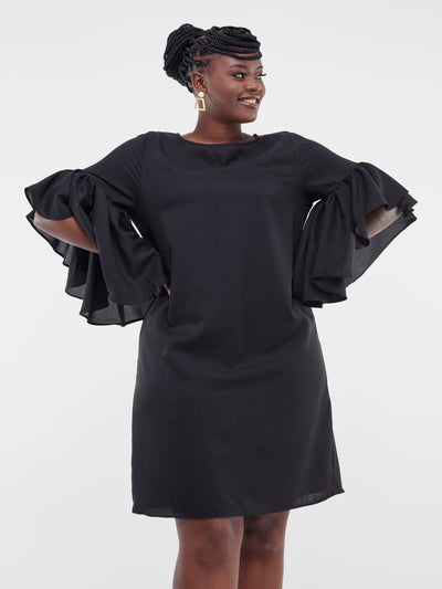 Vivo Thando Tent Flounce Sleeve Knee Length Dress - Black - Shop Zetu Kenya