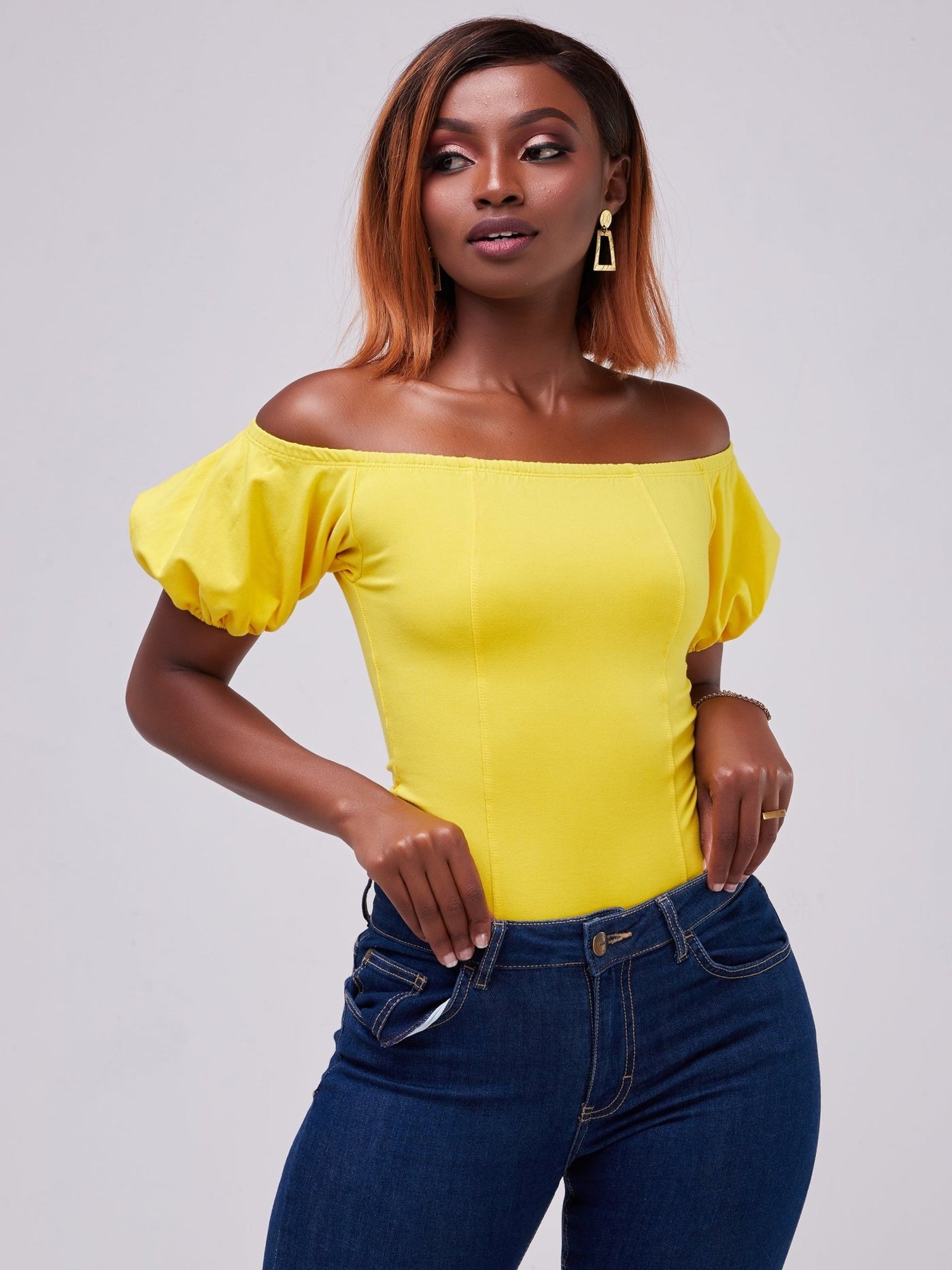Vivo Zari Puff Sleeved Bodysuit - Yellow - Shop Zetu Kenya