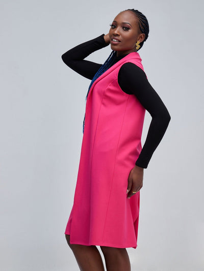 Vivo Zena Sleeveless Shawl Collar Overcoat - Pink - Shopzetu