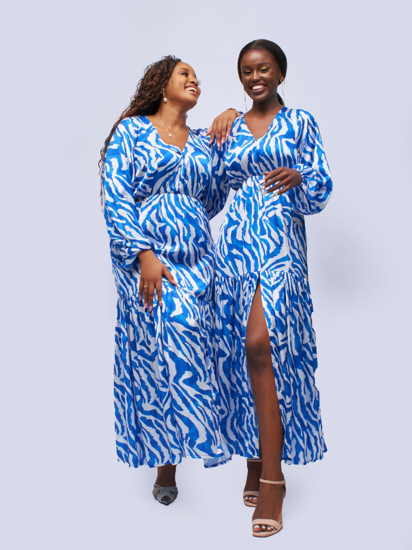 Tuli Kagendo Maxi Dress - Blue & White Zebra Print - Shopzetu