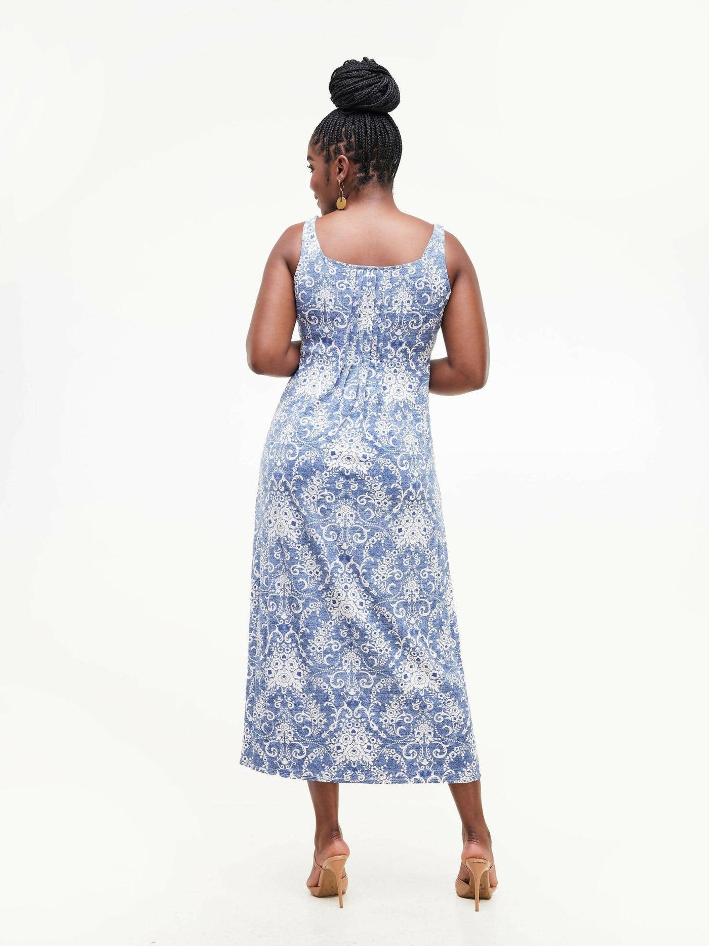 Twilight Collections Maxi Dresses Straight Dress - Blue / White Print - Shopzetu