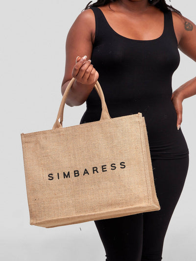 Simbaress Tote Bag With Zipper - Beige/Brown - Shopzetu
