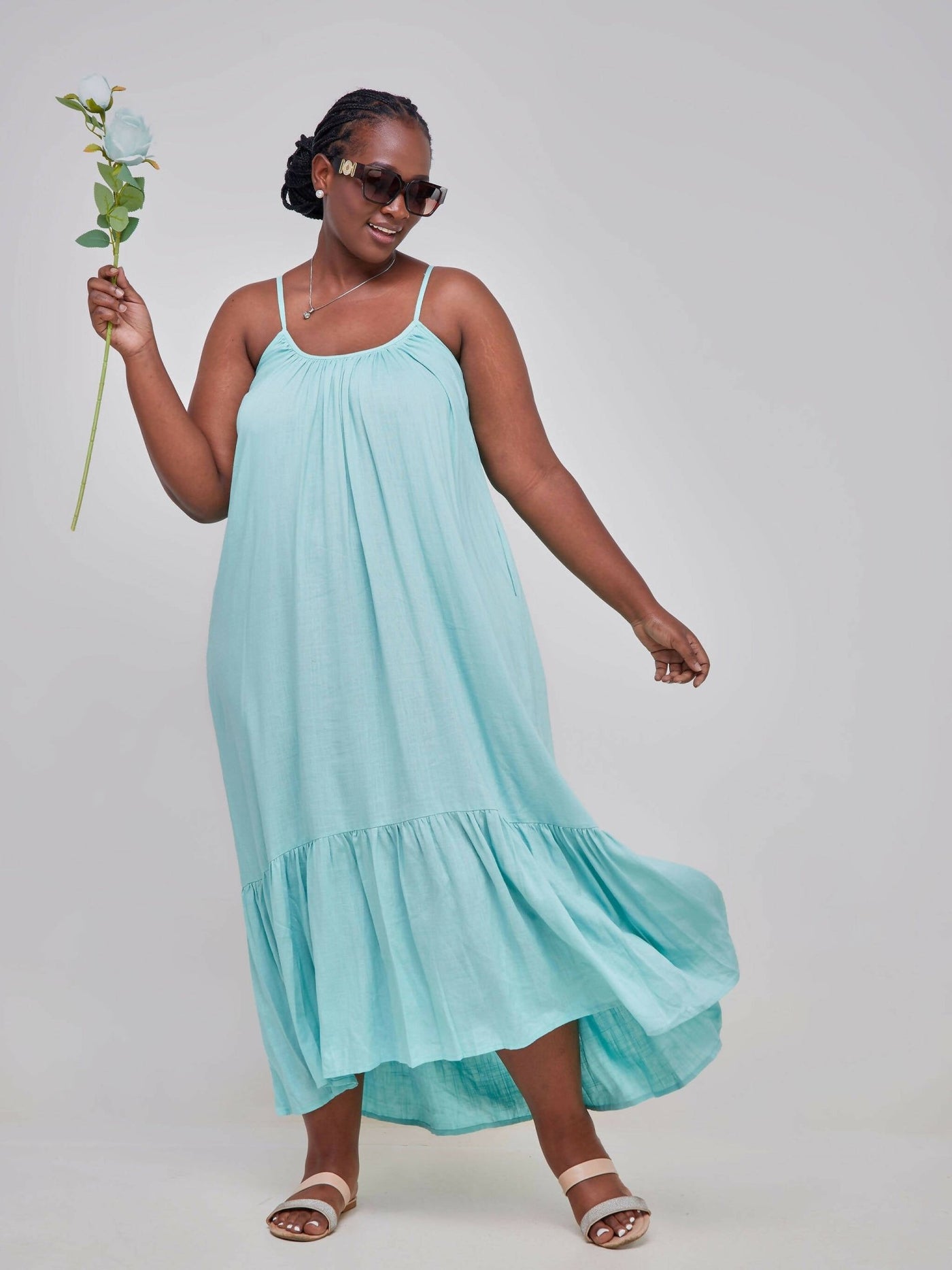 Fauza Design Asili Linen Maxi Dress - Turquoise - Shopzetu