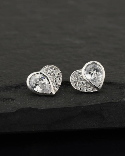 Slaks World Fashion Heart Shaped Stud Earrings - Silver - Shopzetu