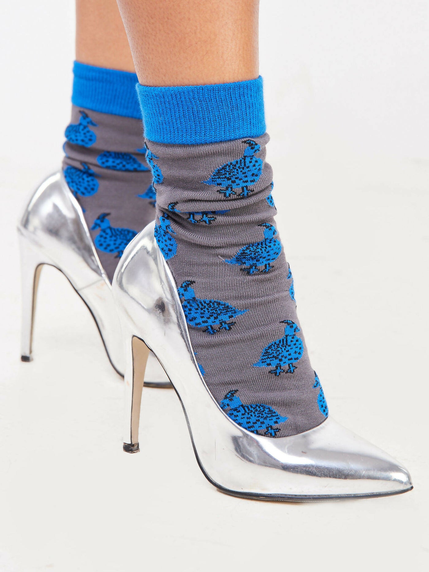 Kamata Blue Guineafowl Combed Cotton Socks - Blue / Grey - Shopzetu