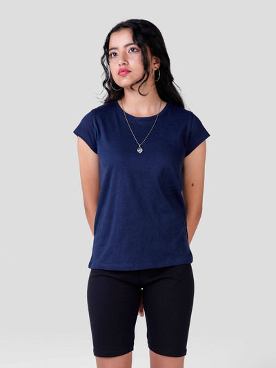 Inken Solid Short Sleeve T-shirt - Indigo - Shopzetu