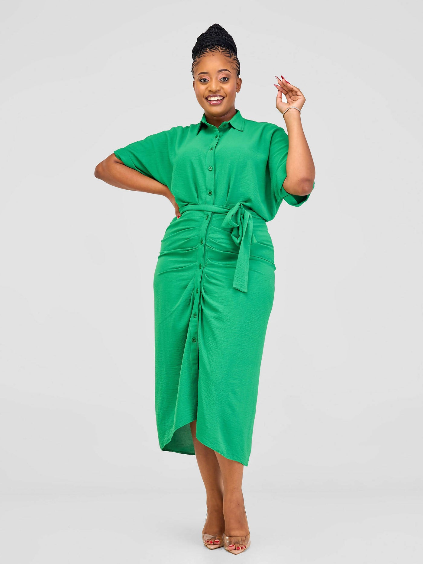 Lizola Amber Ruched Dress - Green - Shopzetu