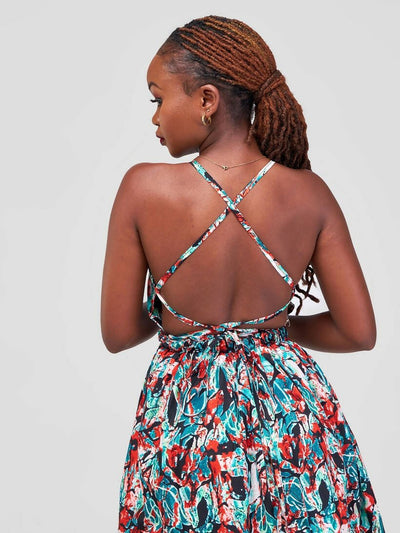 African Yuva Wendo Maxi Dress - Blue / Pink - Shopzetu