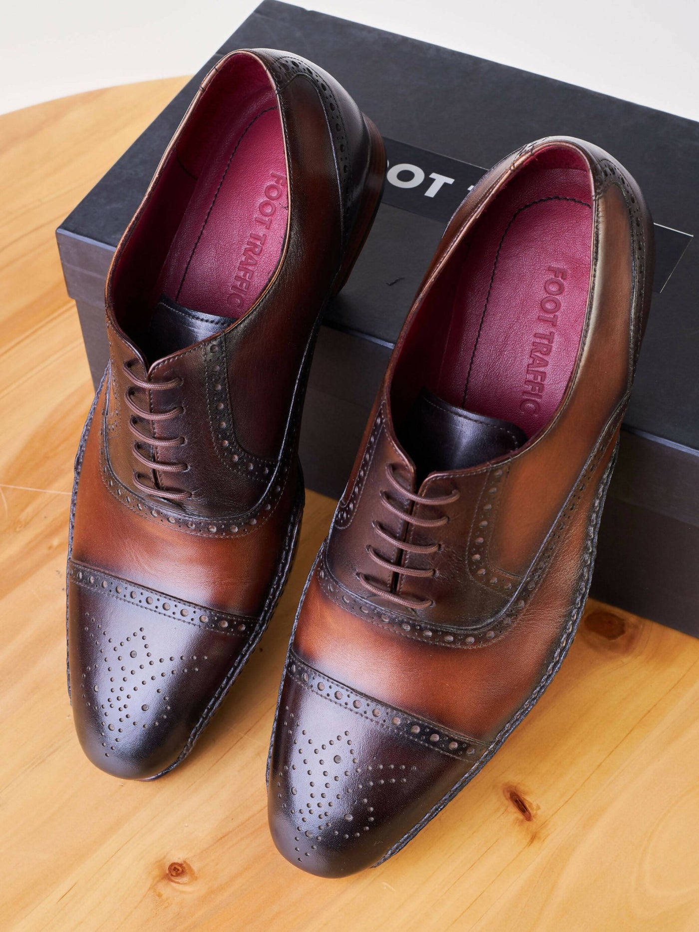 Foot Traffic Hand Made Laced Oxford Mens Official Shoes - Brown - Shopzetu