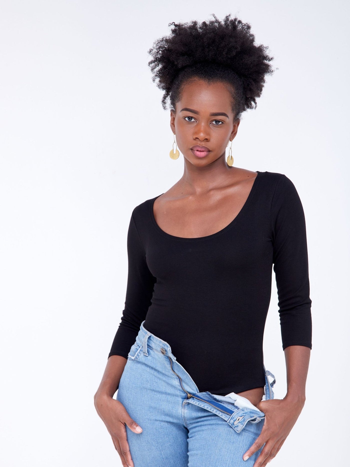 Zetu Basic 3/4 Sleeve Bodysuit - Black - Shop Zetu Kenya