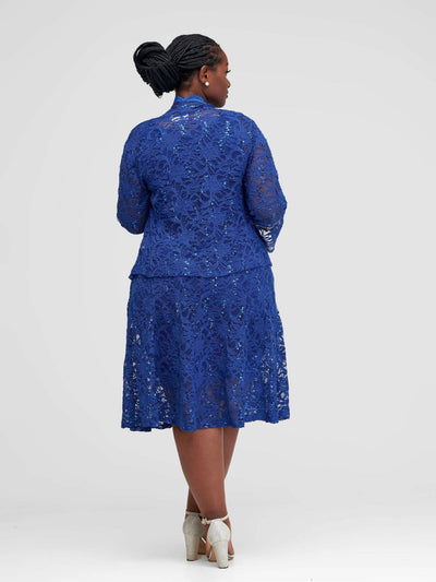 Twilight Collections Knee Length Dresses Skater Lace Sequin Dress - Royal Blue - Shopzetu