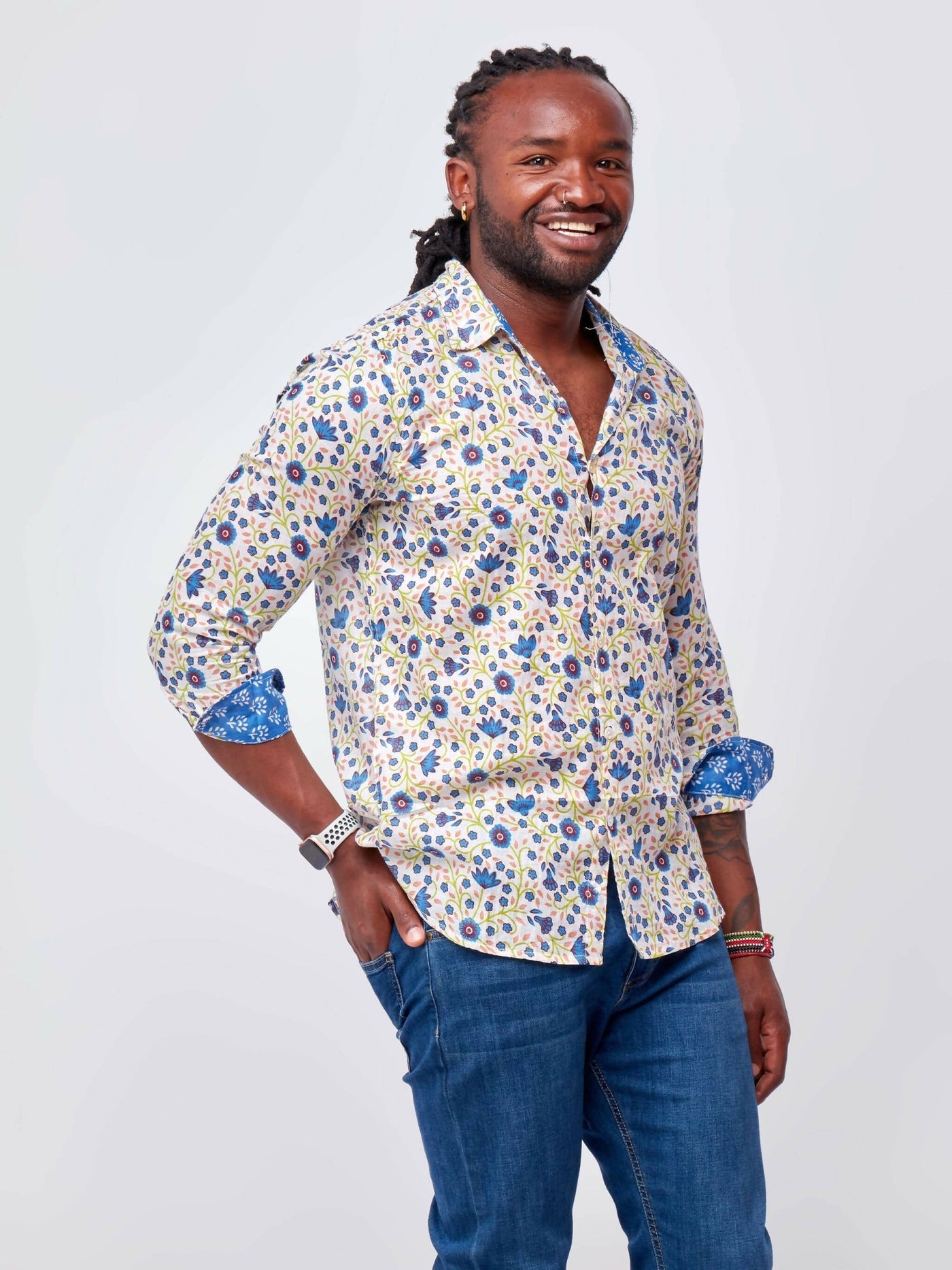 Zola Men's Floral Shirt - Blue - Shop Zetu Kenya