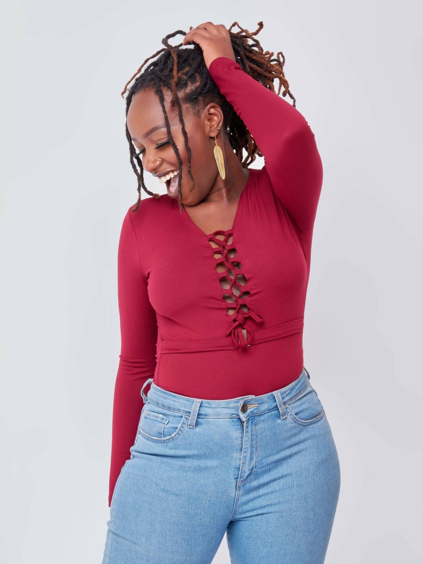 Zola Stringed Bodysuit - Maroon - Shop Zetu Kenya