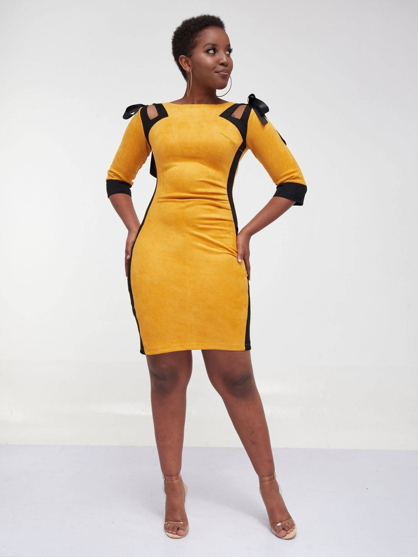 Zola Velvet Yellow Bodycon Office Dress - Yellow - Shop Zetu Kenya