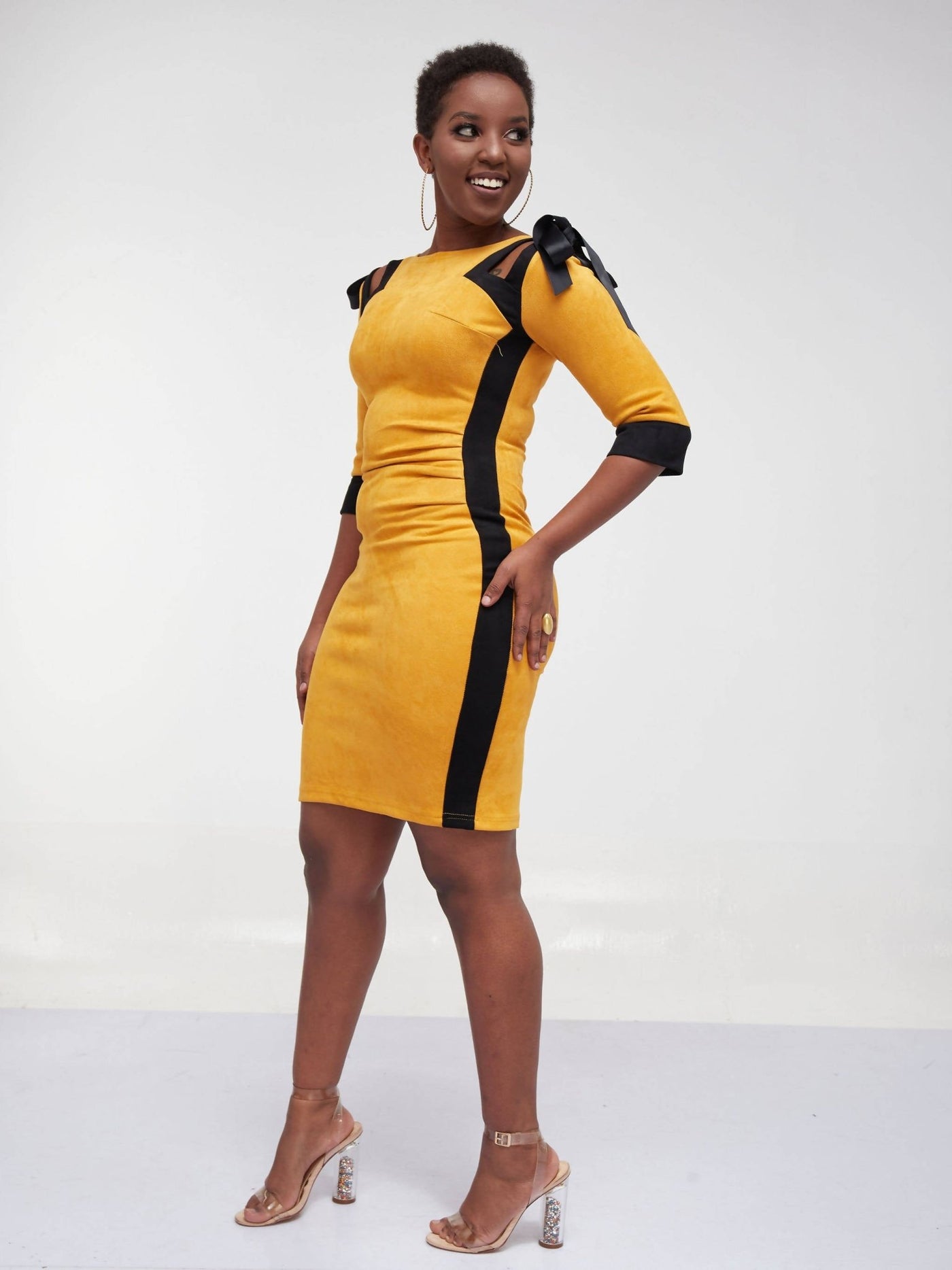 Zola Velvet Yellow Bodycon Office Dress - Yellow - Shop Zetu Kenya