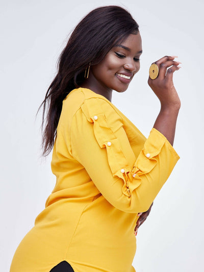 Zola Yellow Pearl High-Low Shirt Dress - Yellow - Shop Zetu Kenya