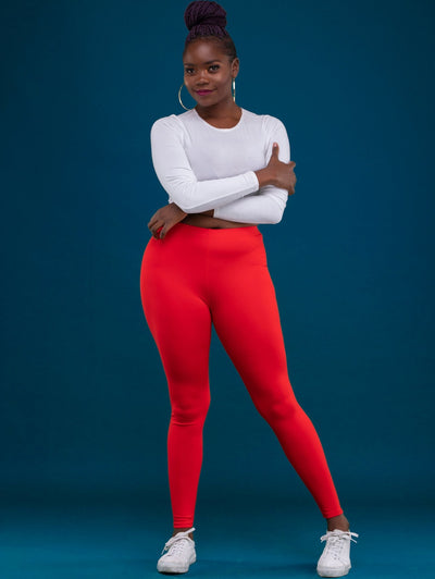 Zoya Basic Full Length Leggings - Red - Shop Zetu Kenya