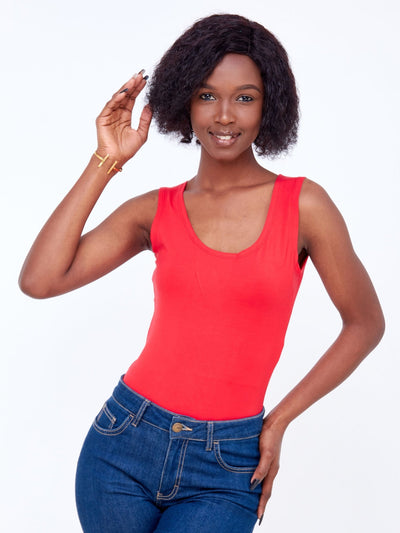 Zoya Basic Sleeveless Bodysuit - Red - Shop Zetu Kenya