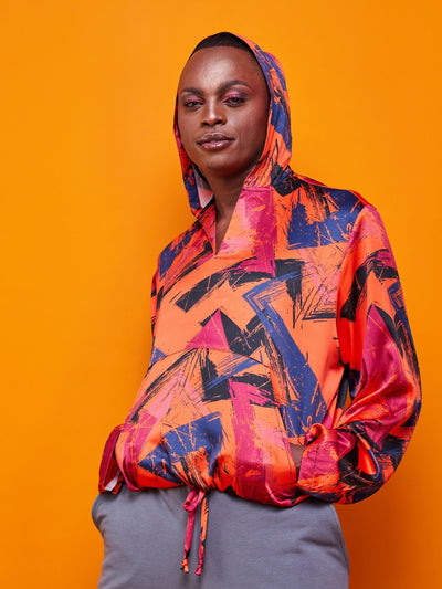 Zoya X Bold Satin Hoodie - Orange Abstract Print - Shop Zetu Kenya