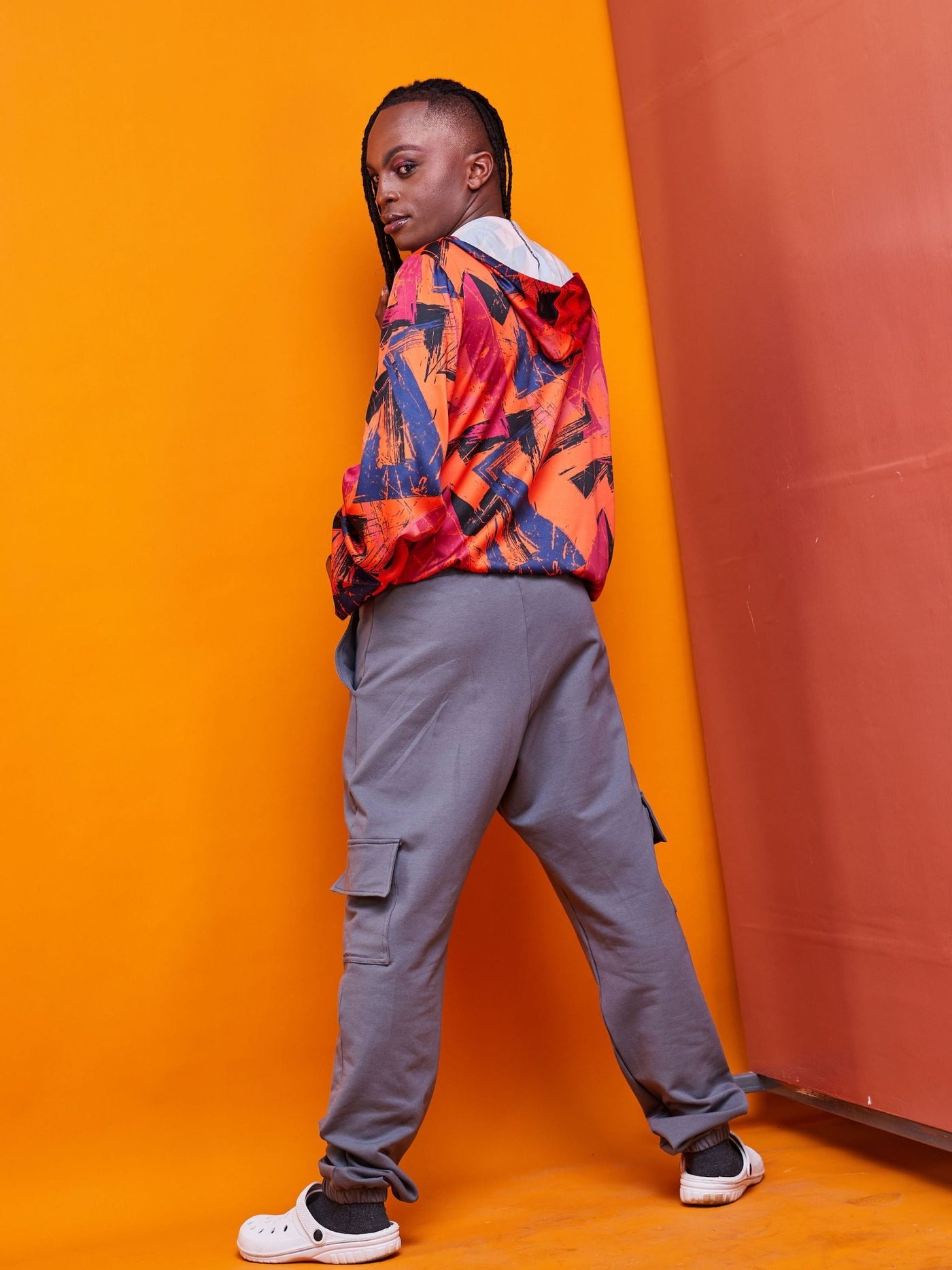 Zoya X Bold Satin Hoodie - Orange Abstract Print - Shop Zetu Kenya